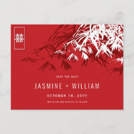 Postal De Anuncios Boda china de bambú de Zen blanco rojo salva la fe