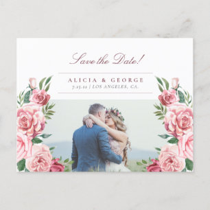 Postal De Anuncios Boda color de agua floral rosa salva la fecha