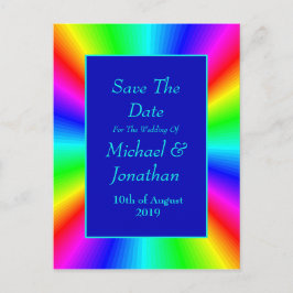 Postal De Anuncios Boda Colorida y Brillante Arcoíris Guardar la Fech