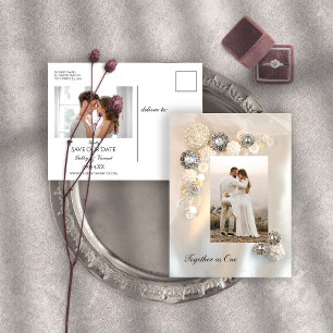Postal De Anuncios Boda con Botones de Perla Blanca Falsa y Diamante