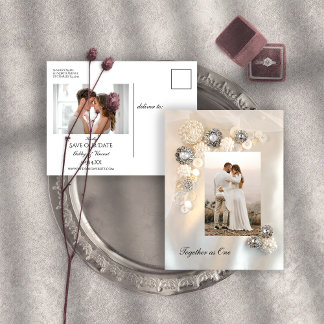 Postal De Anuncios Boda con Botones de Perla Blanca Falsa y Diamante