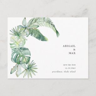 Postal De Anuncios Boda con Foliaje Tropical Sencillo Save the Date