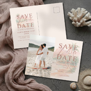 Postal De Anuncios Boda con Foto en Acuarela de Isla Tropical al Atar