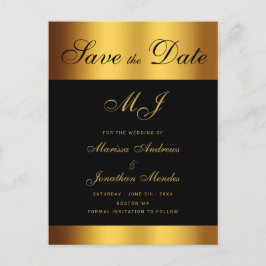 Postal De Anuncios Boda con guión de oro negro de lujo salva la fecha