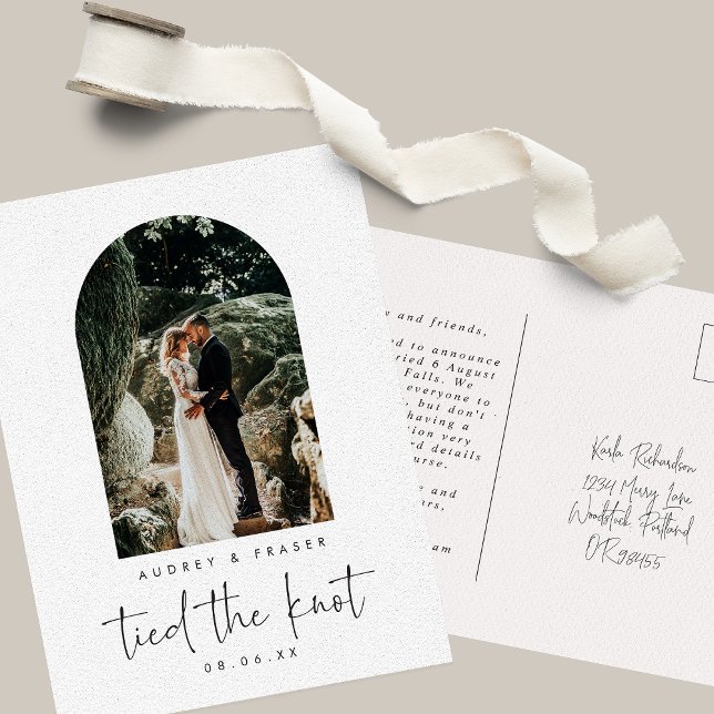 Postal De Anuncios Boda con guion moderno Fotografía de arco de nudo (Subido por el creador)