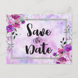 Postal De Anuncios Boda con marco floral y plateado de 'Save the Date
