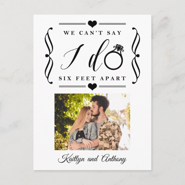 Postal De Anuncios Boda con Seis Pies de Separación Posposición Cambi (Anverso)