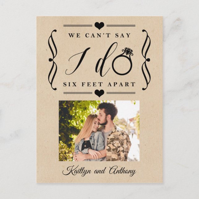 Postal De Anuncios Boda con Seis Pies de Separación Posposición Cambi (Anverso)