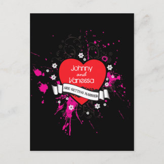 Postal De Anuncios Boda con tema de música negra y rosa con corazón g