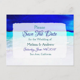 Postal De Anuncios Boda con tema de playa azul, guárdala fecha