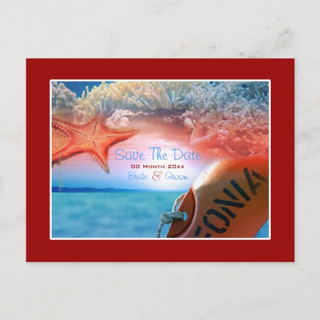 Postal De Anuncios Boda con tema de playa crucero tropical (Anverso)