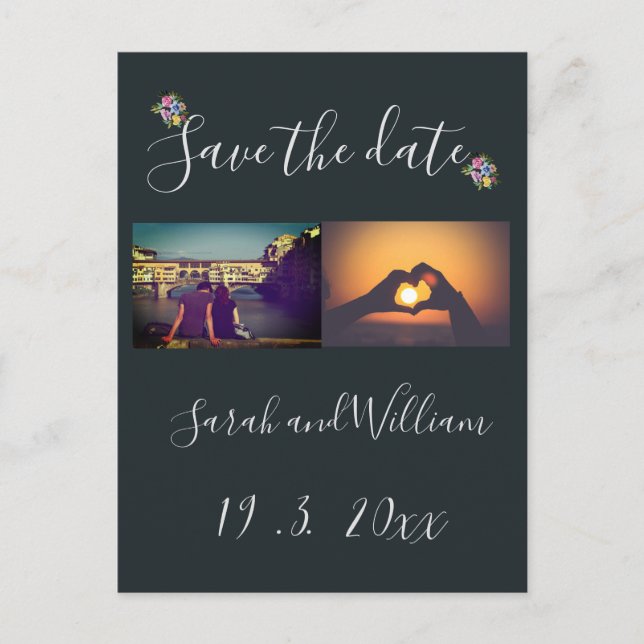 Postal De Anuncios Boda con tema Náutico Floral Boho Chic con Clase (Anverso)