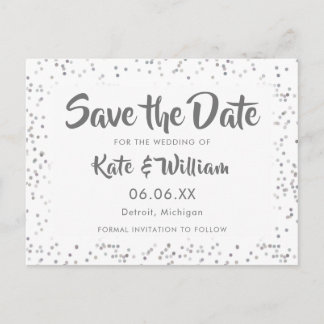 Postal De Anuncios Boda Confeti de Plata Save the Date