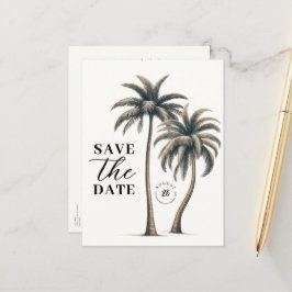 Postal De Anuncios Boda Costera con Palma Tropical - Salvar la Fecha