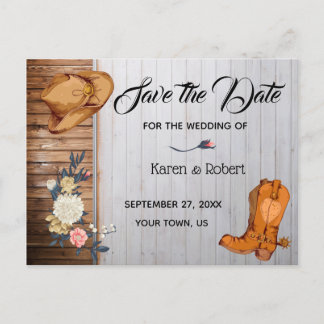 Postal De Anuncios Boda Country Western Rústica Guardar la Fecha