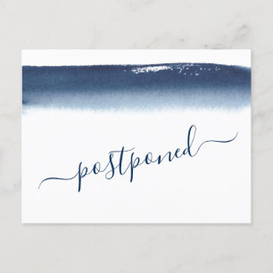 Postal De Anuncios Boda Creativa Aplazada Acuarela Azul Marino