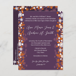 Postal De Anuncios Boda cristiano Naranja púrpura y floral blanca