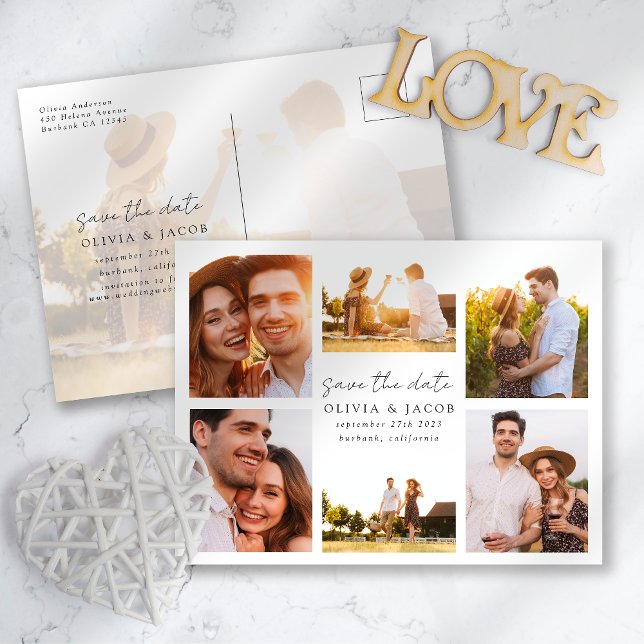 Postal De Anuncios Boda de 6 fotos manuscritas modernas Guardar la fe (Subido por el creador)