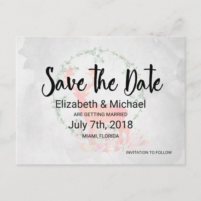 Postal De Anuncios Boda de acuarela de Boho para renos rusos STD (Anverso)