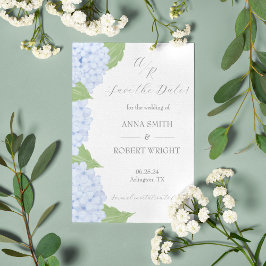 Postal De Anuncios Boda de Acuarela de Hortensia Azul con Código QR