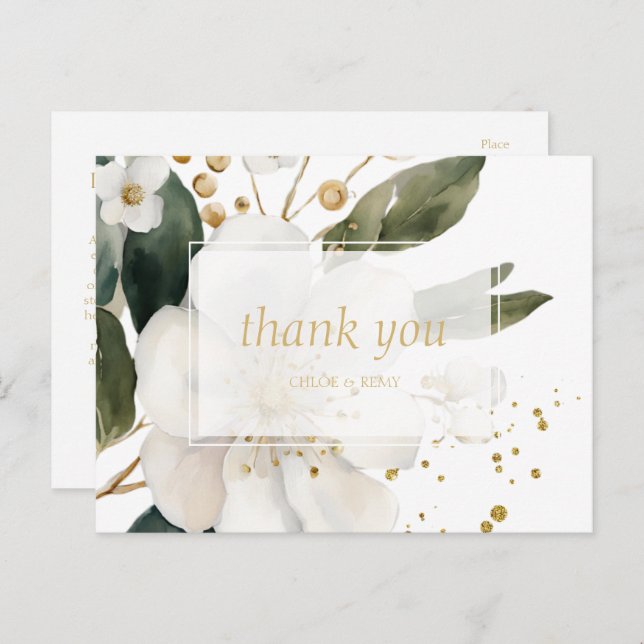 Postal De Anuncios Boda de acuarela floral Gracias (Anverso / Reverso)