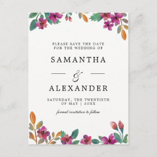 Postal De Anuncios Boda de Acuarela Flores y Tipografía Moderna