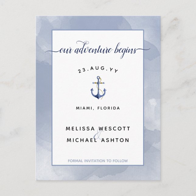 Postal De Anuncios #Boda de acuarela náutica / Evento Guardar fecha (Anverso)