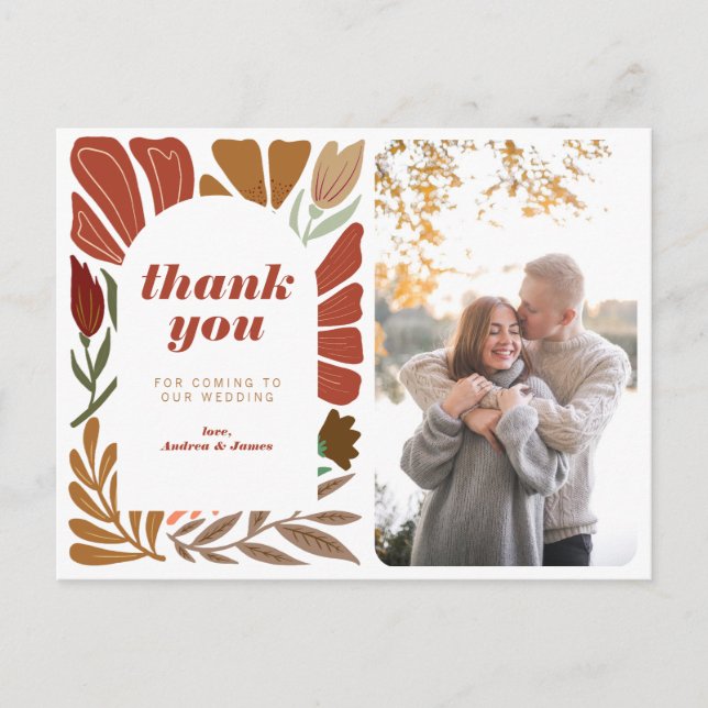 Postal De Anuncios Boda de agradecimiento floral de terracota brillan (Anverso)