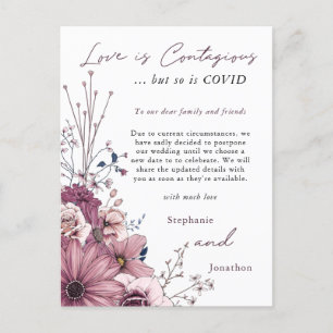 Postal De Anuncios Boda de Amor Contagioso Pospuesta Floral Rosa Lila