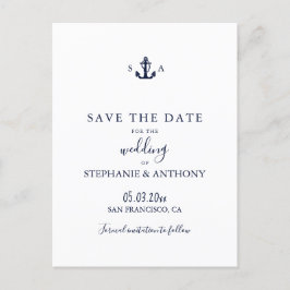 Postal De Anuncios Boda de ancla azul de la Marina Náutica monográfic