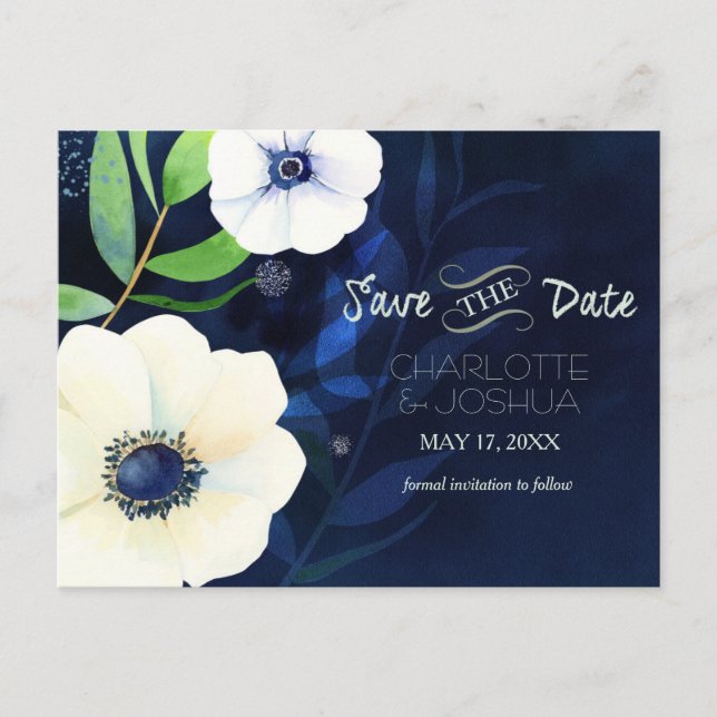 Postal De Anuncios Boda de Anemones por la noche salva la fecha (Anverso)