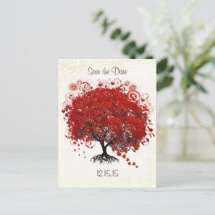 Postal De Anuncios Boda De Árbol Rojo Guardar La Fecha
