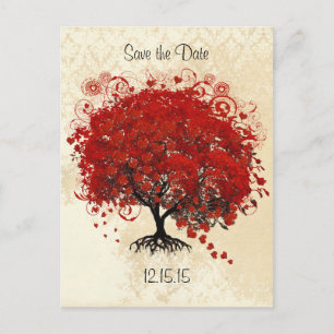 Postal De Anuncios Boda De Árbol Rojo Guardar La Fecha