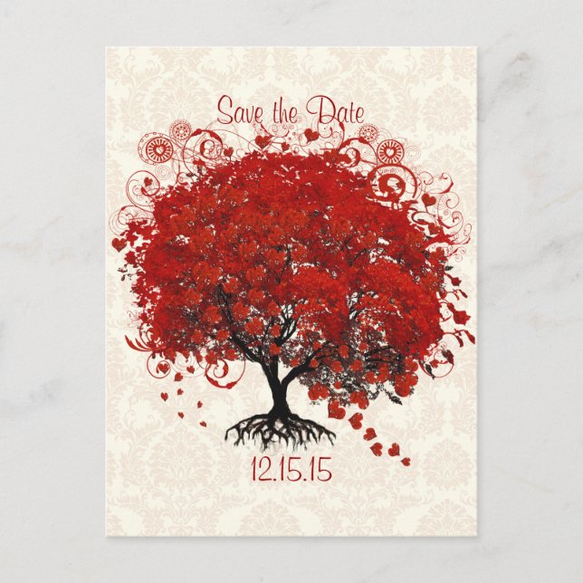 Postal De Anuncios Boda De Árbol Rojo Salva La Dama De La Nube Plata  (Anverso)