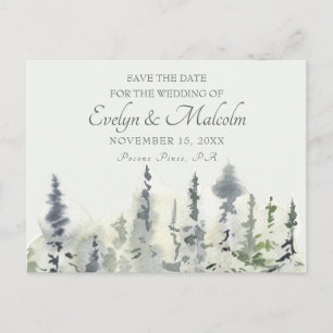 Postal De Anuncios Boda de Árboles Evergreen Trees de Madera Alta