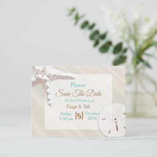 Postal De Anuncios Boda de arena de Starfish costero salva la fecha