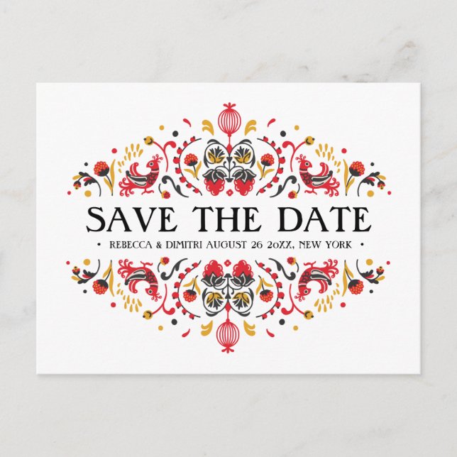 Postal De Anuncios Boda de Arte Popular Ruso Khokhloma (Anverso)