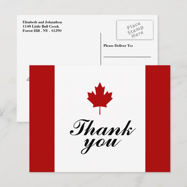 Postal De Anuncios Boda de Bandera Canadiense Gracias (Anverso / Reverso)