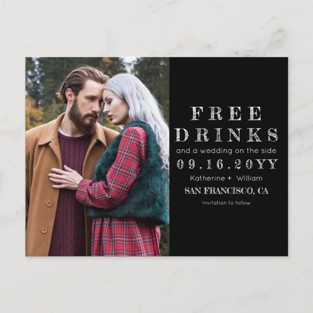 Postal De Anuncios Boda de bebidas gratis en Chalkboard Foto Guardar  (Anverso)