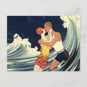 Postal De Anuncios Boda de besos de enamorados Art Déco antiguo Guard