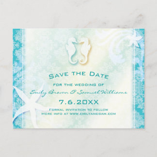 Postal De Anuncios Boda de caballito de mar turquesa verde azulada sa