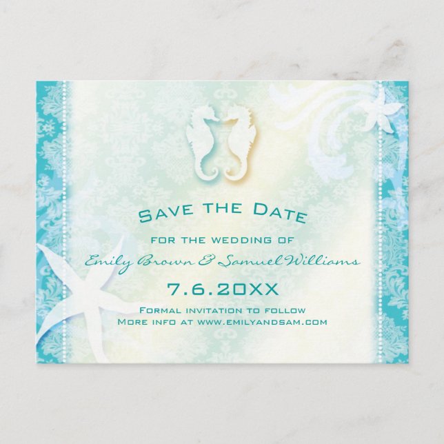 Postal De Anuncios Boda de caballito de mar turquesa verde azulada sa (Anverso)