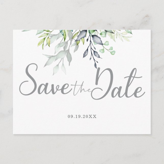 Postal De Anuncios Boda de Caligrafía Botánica Save the Date (Anverso)