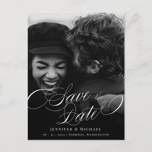Postal De Anuncios Boda de caligrafía clásico Elegant Save the Date (Anverso)