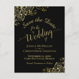 Postal De Anuncios Boda de caligrafía de oro Salve la fecha negra