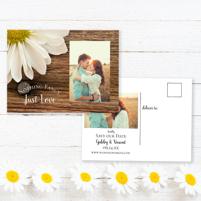 Postal De Anuncios Boda de campo con margaritas y madera de granero - (Subido por el creador)