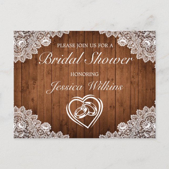 Postal De Anuncios Boda de Campo & Encaje Blanco Despedida de Soltera (Anverso)