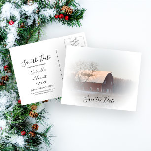 Postal De Anuncios Boda de Campo Invernal en Granero Nevado - Save th