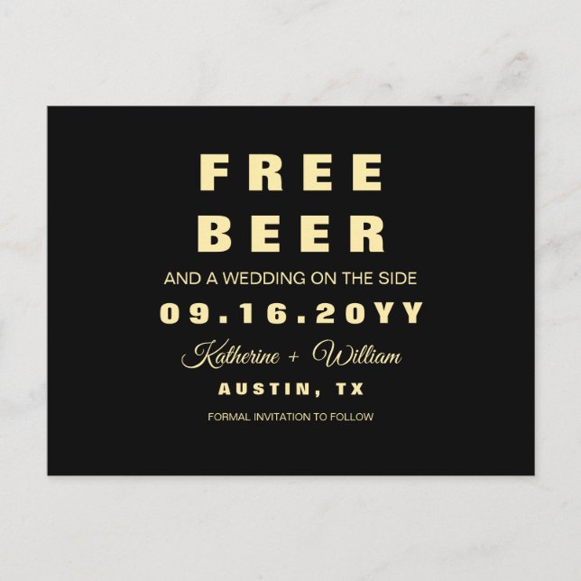 Postal De Anuncios Boda de cerveza gratuita moderna salva la fecha (Anverso)