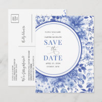 Boda de Chinoiserie Azul Botánico Guardar la Fecha